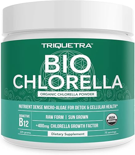 Polvo orgánico de Chlorella - Cruda y cultivada al sol - Algas verdes densas en nutrientes con CGF (factor de crecimiento de Chlorella), apoya