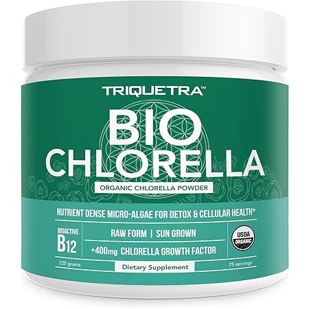 Triquetra Health Organic Chlorella Powder - 4 Organic Certifications, Raw Form & Sun Grown - Guaranteed Best Source of Chlorella, Maximum Nutrient & CGF Levels (Chlorella Growth Factor) - 75 Servings