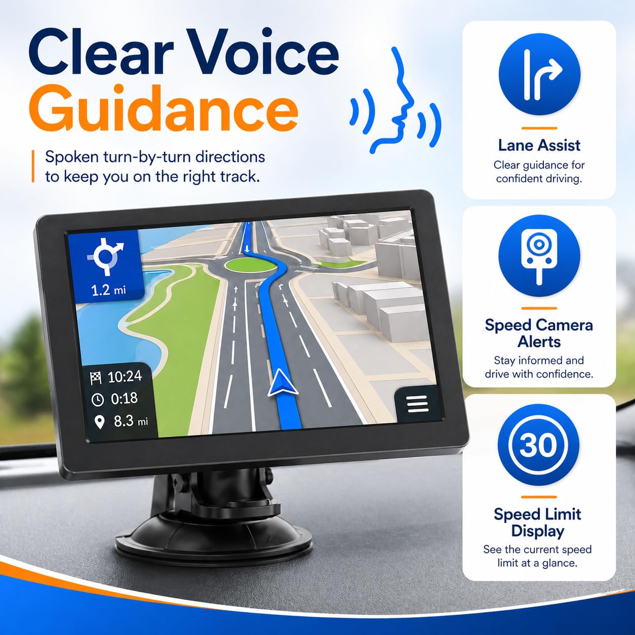 Sat Nav for Truck Car HGV | 9 Inch 2026 UK & Europe Maps with Free Lifetime Updates | Voice Guidance, Speed Camera Alerts, Lane Assist | Offline GPS Navigation with UK Postcode Search — view 3