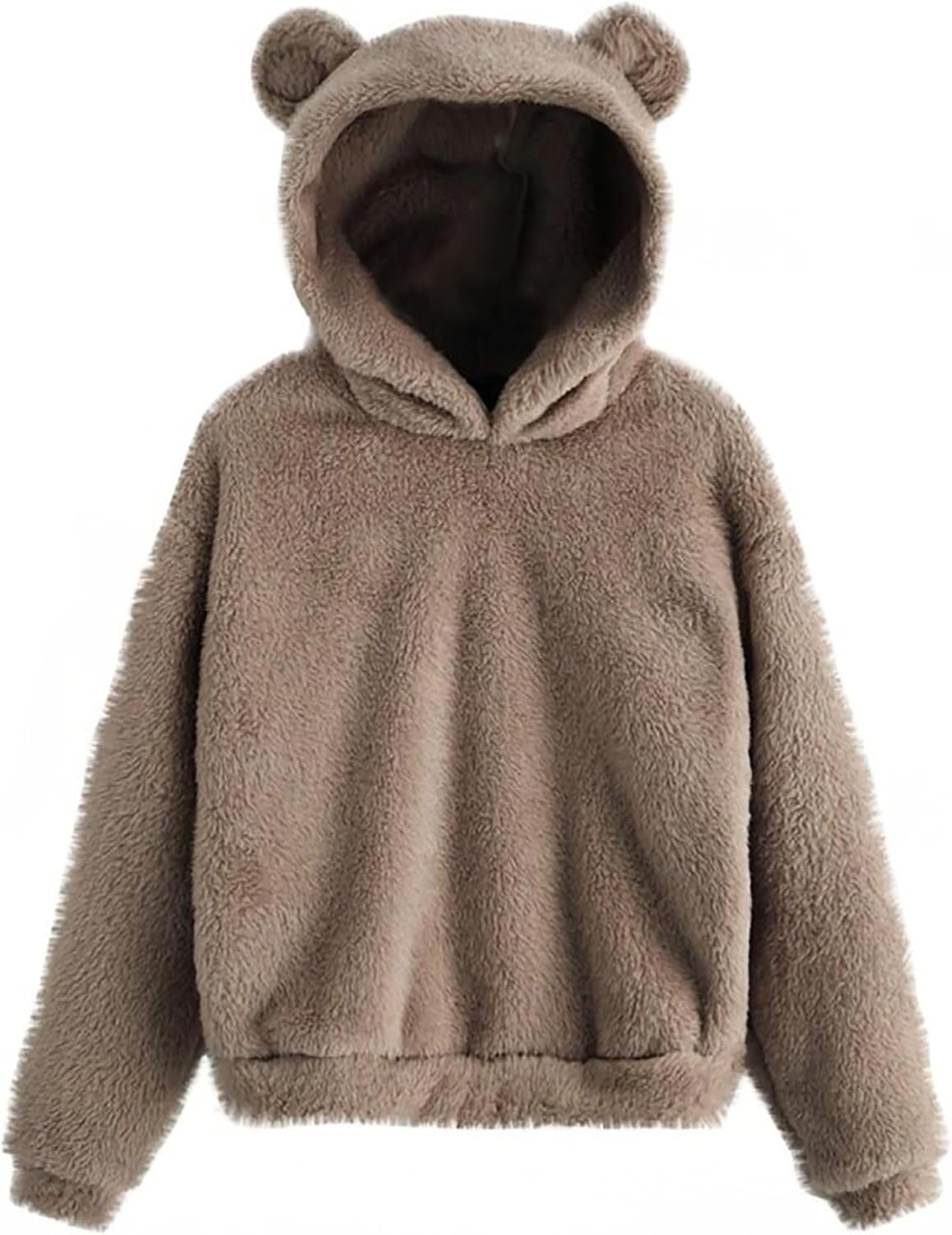 CORIRESHA Cute Teddy Bear Ears Hoodie Long Sleeve Soft Warm Fleece Homewear
