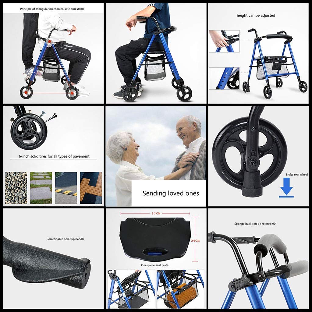 Andador, Andador con Asiento y Ruedas, Andador para Personas Mayores, Andador Ligero Plegable multifunción de Cuatro Ruedas para Ancianos Interesting