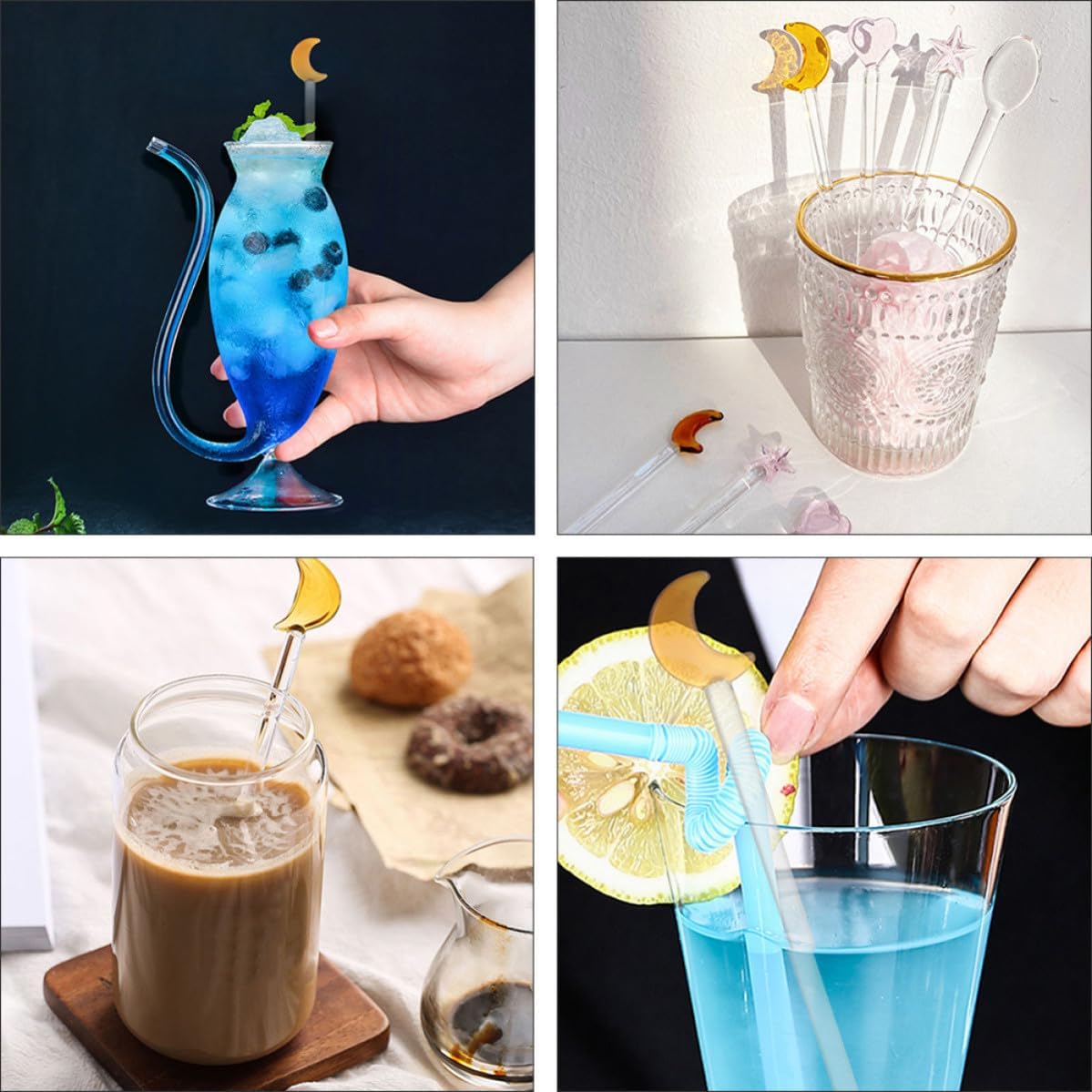 6pcs Glass Swizzle Sticks for Cocktails, Delicate Mixing Rods