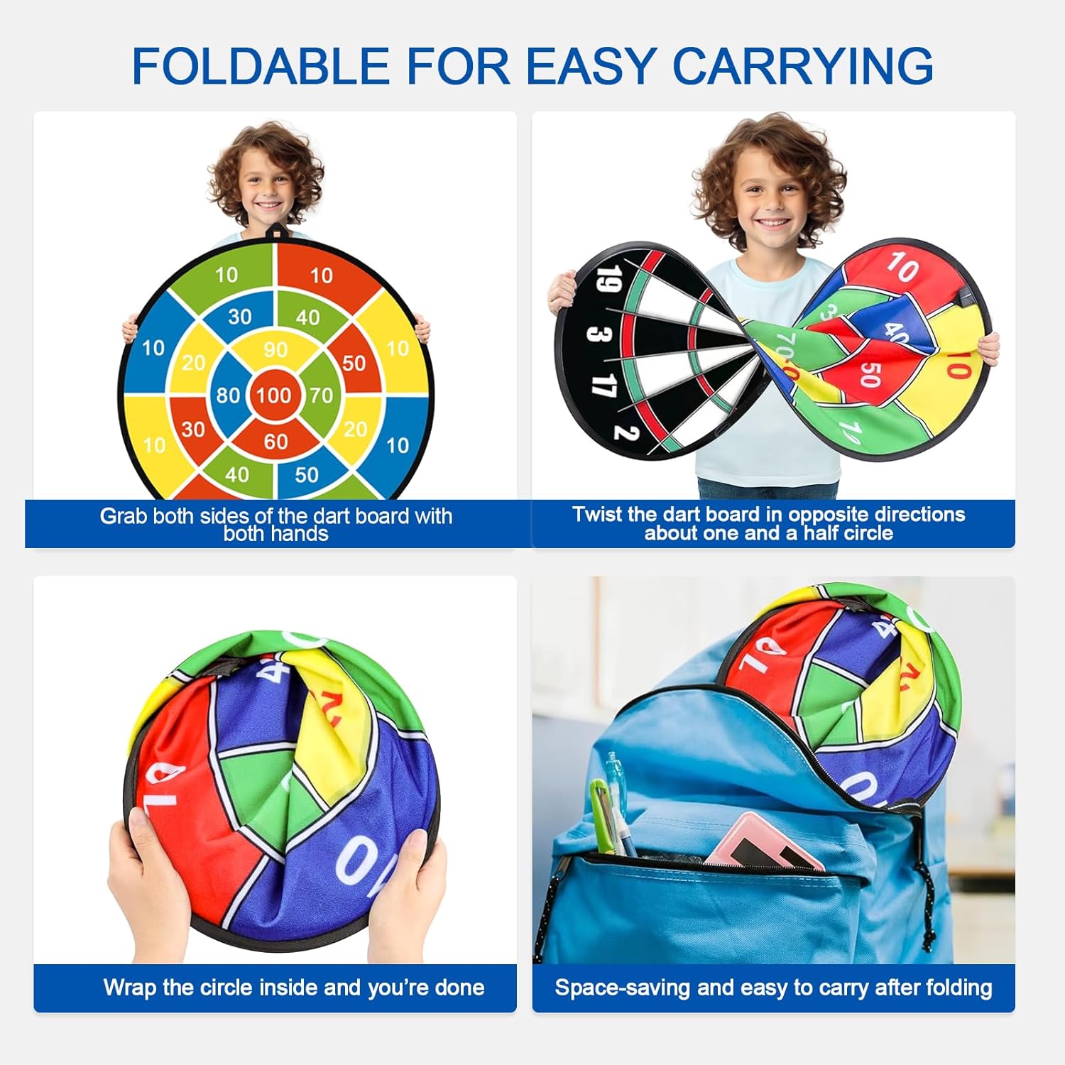 Dart Board for Kids, Darts Set Double-Sided Dart Board with Sticky Balls and Darts, Indoor Outdoor Sport Fun Party Play Parent-Child Activity Game Toys, Gifts for Boys and Girls Aged 3 to 12 Years - Image 6