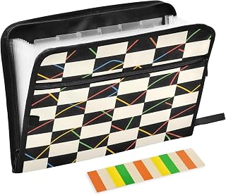 Checkerboard Lines Blackwhite 13 Pocket Expanding File Folder with Labels A4 Document Organizer with Zipper