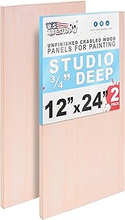 U.S. Art Supply 12" x 24" Unfinished Cradled Wood Panels for Painting, Studio 3/4" Deep (2 Pack) - Artist Depth Birch Wooden Wall Canvases - Mixed-Media Craft, Acrylic, Oil, Encaustic, Paint Pouring