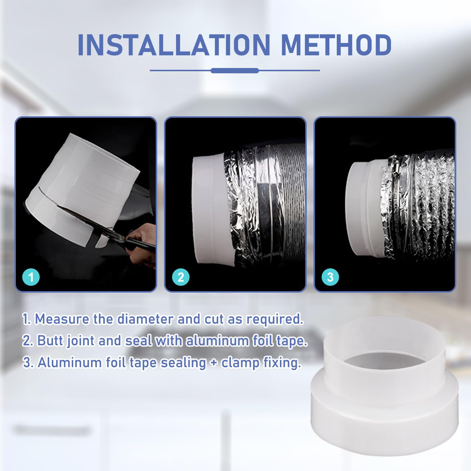 ALI2 Riduttore per sistema di ventilazione, tubo rotondo, ventilazione, condotto di ventilazione, riduttore, adattatore per cappa da 80 mm a 100 mm