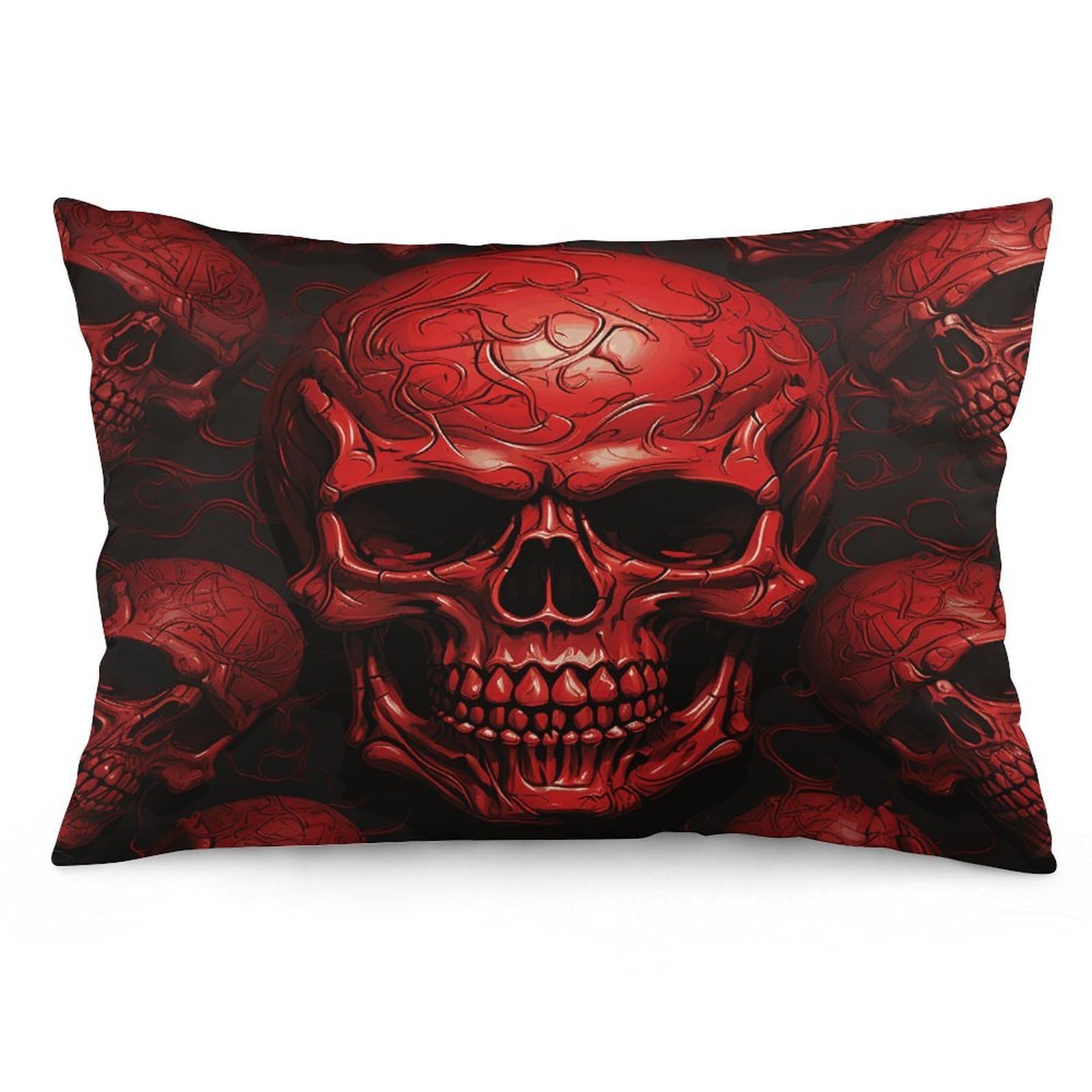 Red Skulls Throw Pillow Cover Soft Pillow Case Decorative Lumbar Pillow Cover Cozy Throw Pillowcase Polyester Rectangular Cushion Case Decor for Couch Sofa Bed