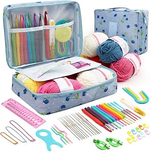 118 PC Crochet Kit for Beginners Knitting & Crochet Supplies,Premium Crocheting Kit Includes 12 Spools Crochet Yarn, 21 Crochet Hooks,6 Needes and 1 Crochet Case, Crochet Kits for Starter Adults