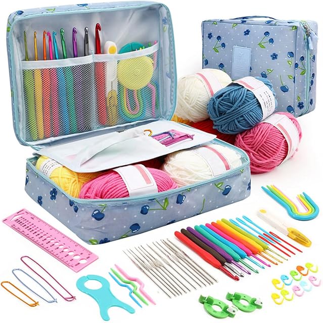 118 PC Crochet Kit for Beginners Knitting & Crochet Supplies,Premium Crocheting Kit Includes 12 Spools Crochet Yarn, 21 Crochet Hooks,6 Needes and 1 Crochet Case, Crochet Kits for Starter Adults