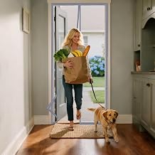 90x120 Heavy Duty Door Screen Magnetic Closure, Fiberglass Mesh Fabric for Keep Bugs Out, Dog Gate, Net Door Curtain for Home Improvement Bedroom Living Room Porch Garage Apartment Back RV Grey