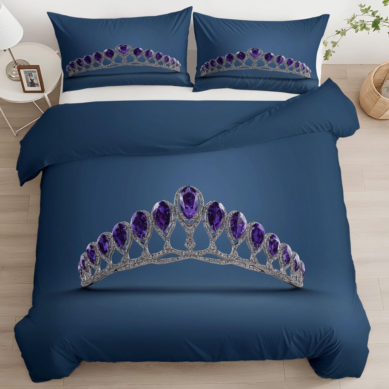 Housse de couette 240x260 cm bleu parure de lit adulte 2 personnes confort infroissable doux