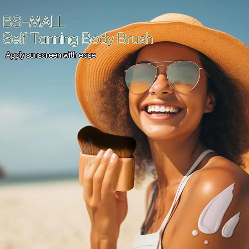 Miniatura 2 de BS-MALL Juego de 2 brochas de maquillaje autobronceadoras para el cuerpo, mango de bambú natural ecológico, cerdas sintéticas ultrasuaves, perfecto