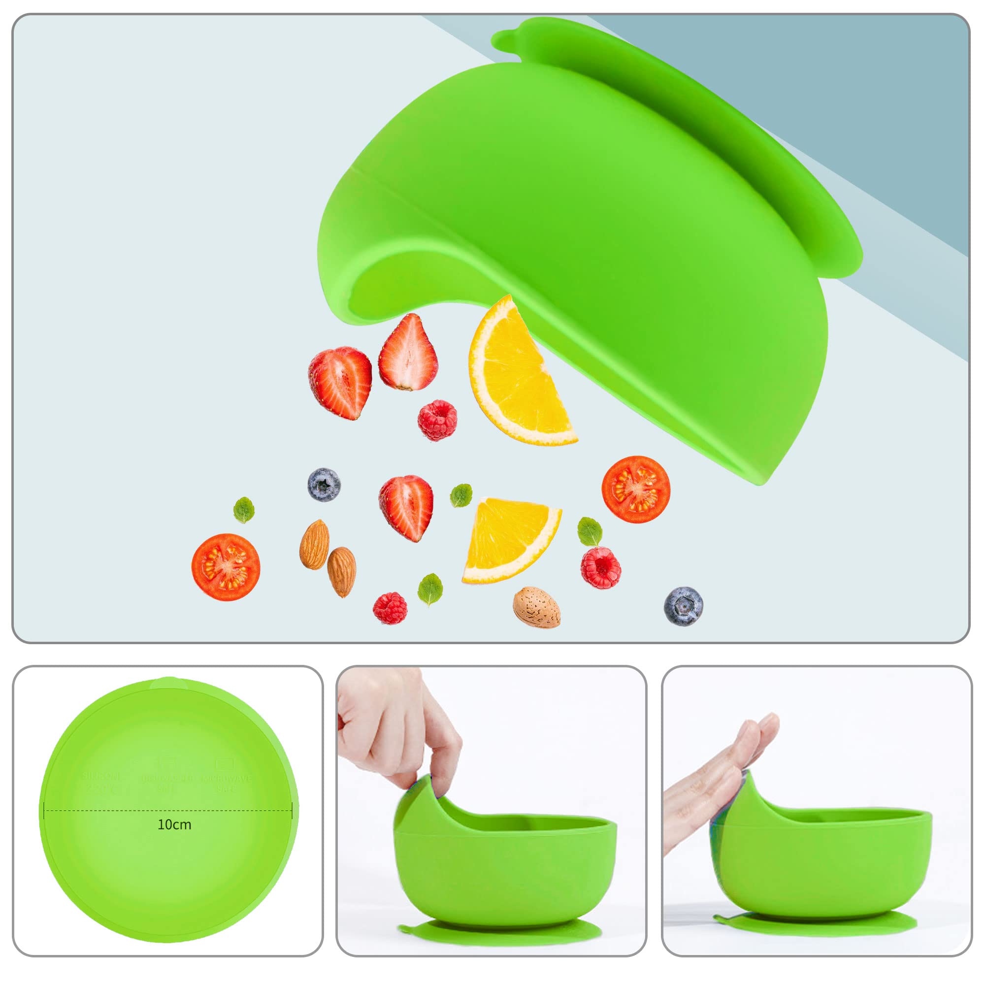 Bol Et Cuillère Bébé En Silicone Avec Ventouse - Couvercle Inclus - Sans BPA, FDA Approuvé - Micro-ondes Et Lave-vaisselle Safe - Bleu