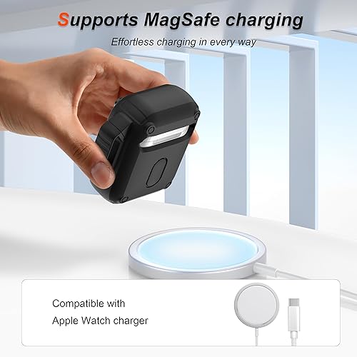 Miniatura 4 de RFUNGUANGO Funda para AirPods, de grado militar, TPU suave que absorbe los golpes, funda protectora para AirPods de 2 y 1 generación con llavero y