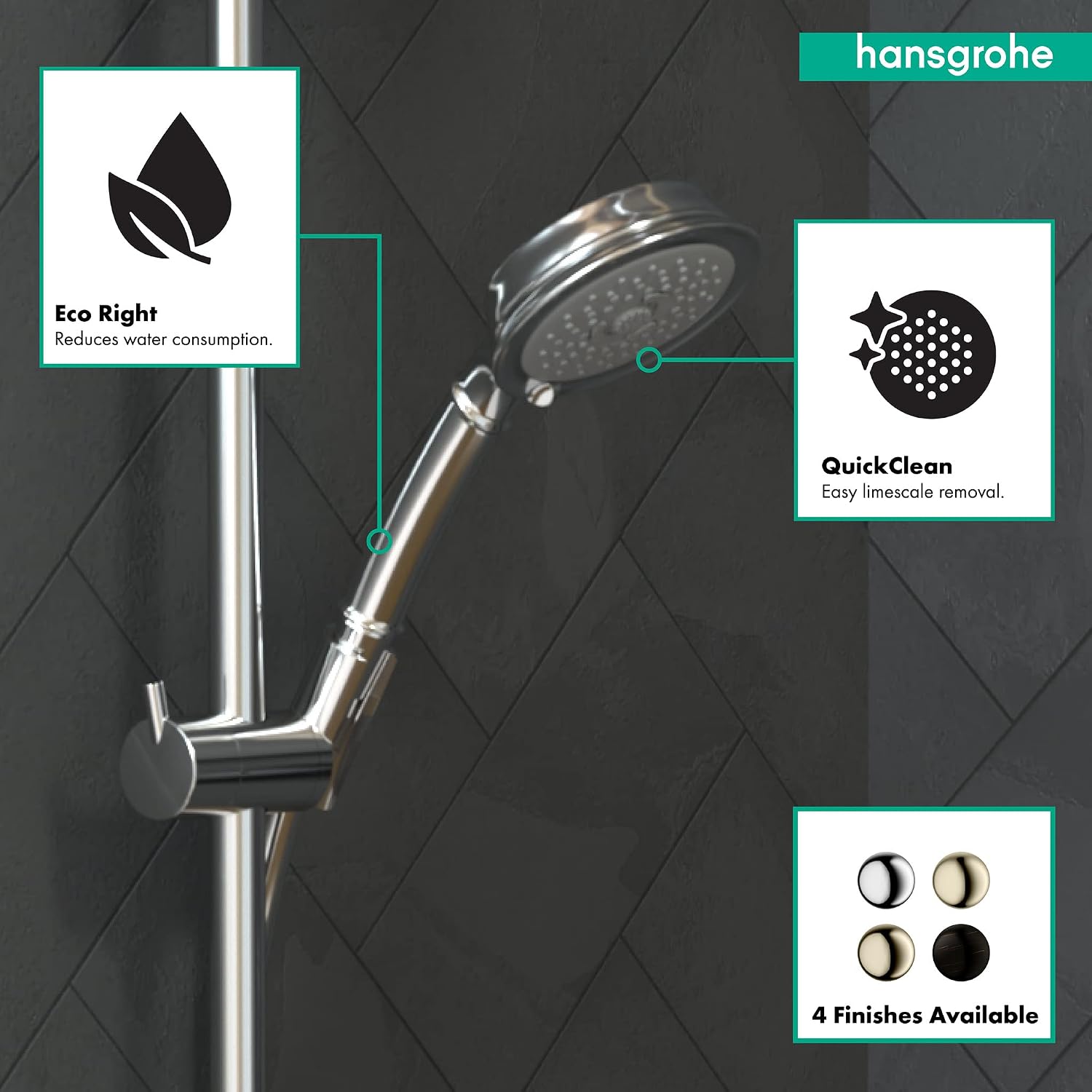 hansgrohe Croma 100 Classic Low Flow 5-inch Handheld Shower Head Classic 3 Full, Pulsating Massage, Intense Turbo 04753000