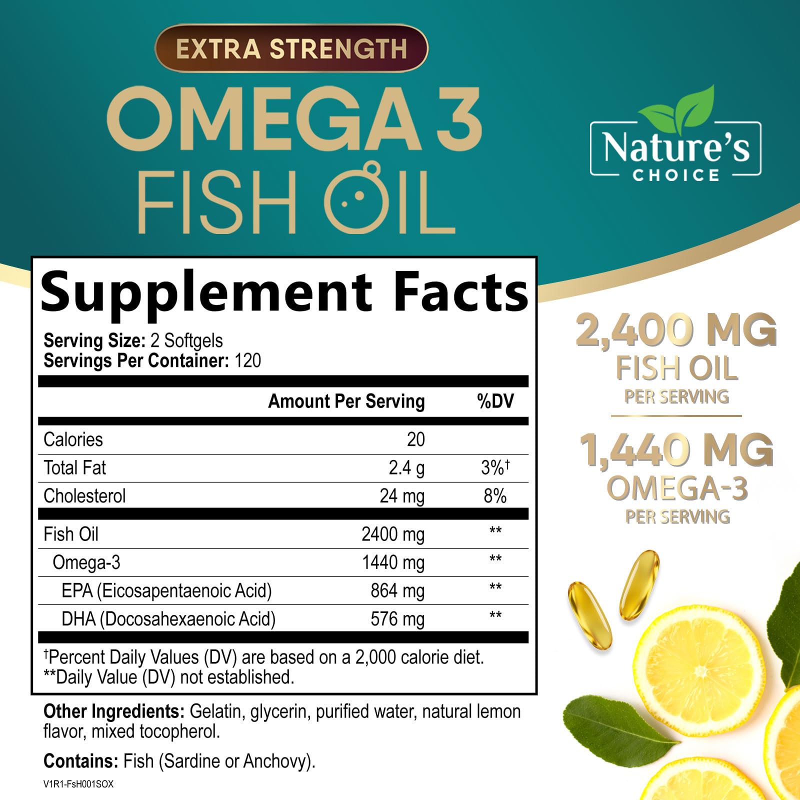 Omega 3 Fish Oil 2400mg - Triple Strength Fish Oil Omega 3 Supplements, Essential Fatty Acids EPA & DHA - Omega-3 for Natural Heart, Brain & Immune Support - Wild Caught, Bottled in USA - 240 Softgels — Amazon image 2