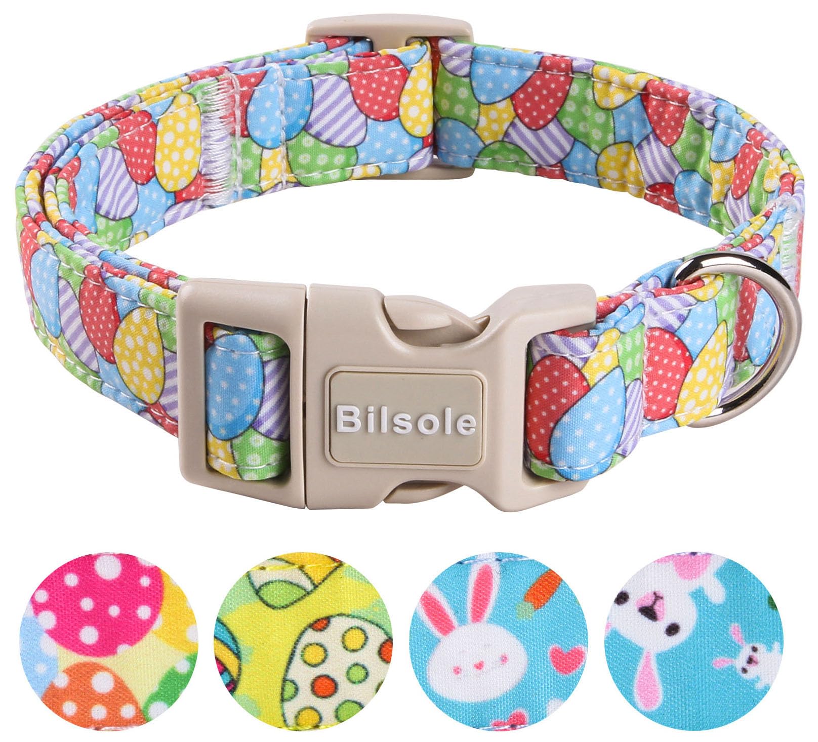 Bilsole Easter Dog Collar Cute Adjustable Cute Colorful Eggs Print Pet Collar for Small Medium Large Girl Boy Dogs, M