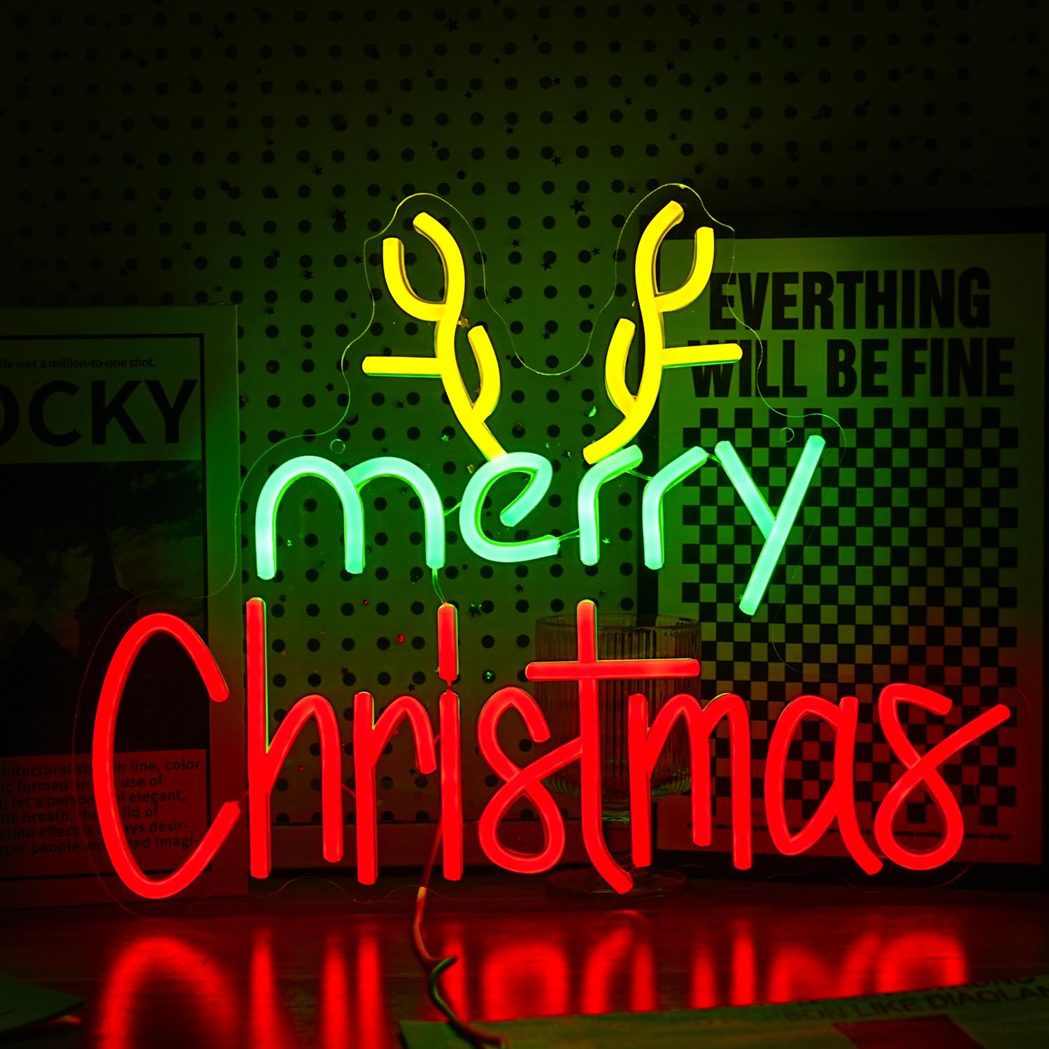 Merry Christmas Neon Sign Dimmable Christmas tree Neon Light for Christmas Decor USB Powered LED Christmas Light Up Sign for Christmas Home Indoor New Year Party （16.5 * 12.6 In）
