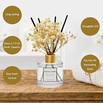 Reed Diffuser Set of 3 Pack,Scented Oil Diffuser with 4 Sticks,Reed Diffusers for Home,Living Room,Bathroom Air Freshener Diffuser,50ml x 3 (Clean Linen/Citrus/Lavender)