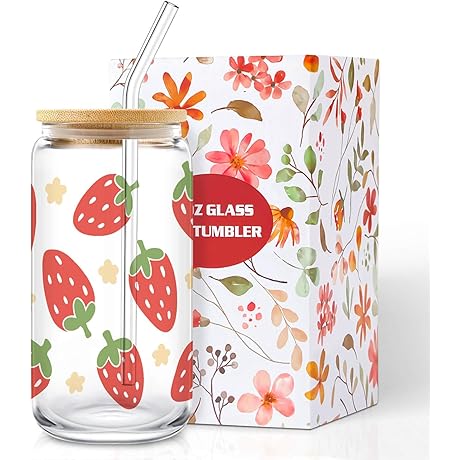 Gifts for Women - Personalized Glass Cups with Lids and Straws, 16oz Iced Coffee Cups