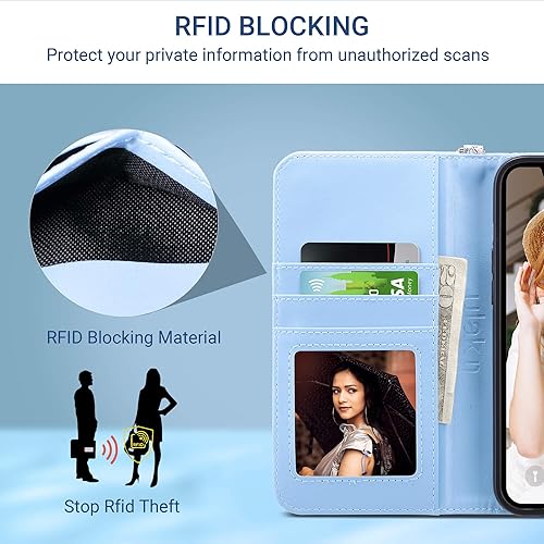 Miniatura 5 de ULAK Funda de piel sintética compatible con iPhone 12 Pro Max con soporte para tarjetas, con ranuras para tarjetas y correa de muñeca, funda