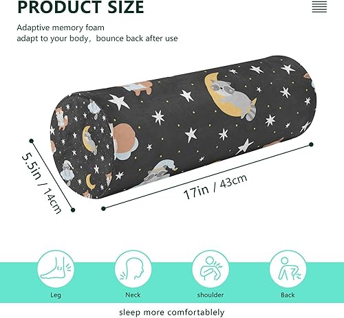 Miniatura 2 de JUNZAN Cute Cartoon Animals Bolster Pillow Insert Memory Foam Neck Roll Pillow for Sleeping Round Pillow Covers Decorative for Sleep Posture Support
