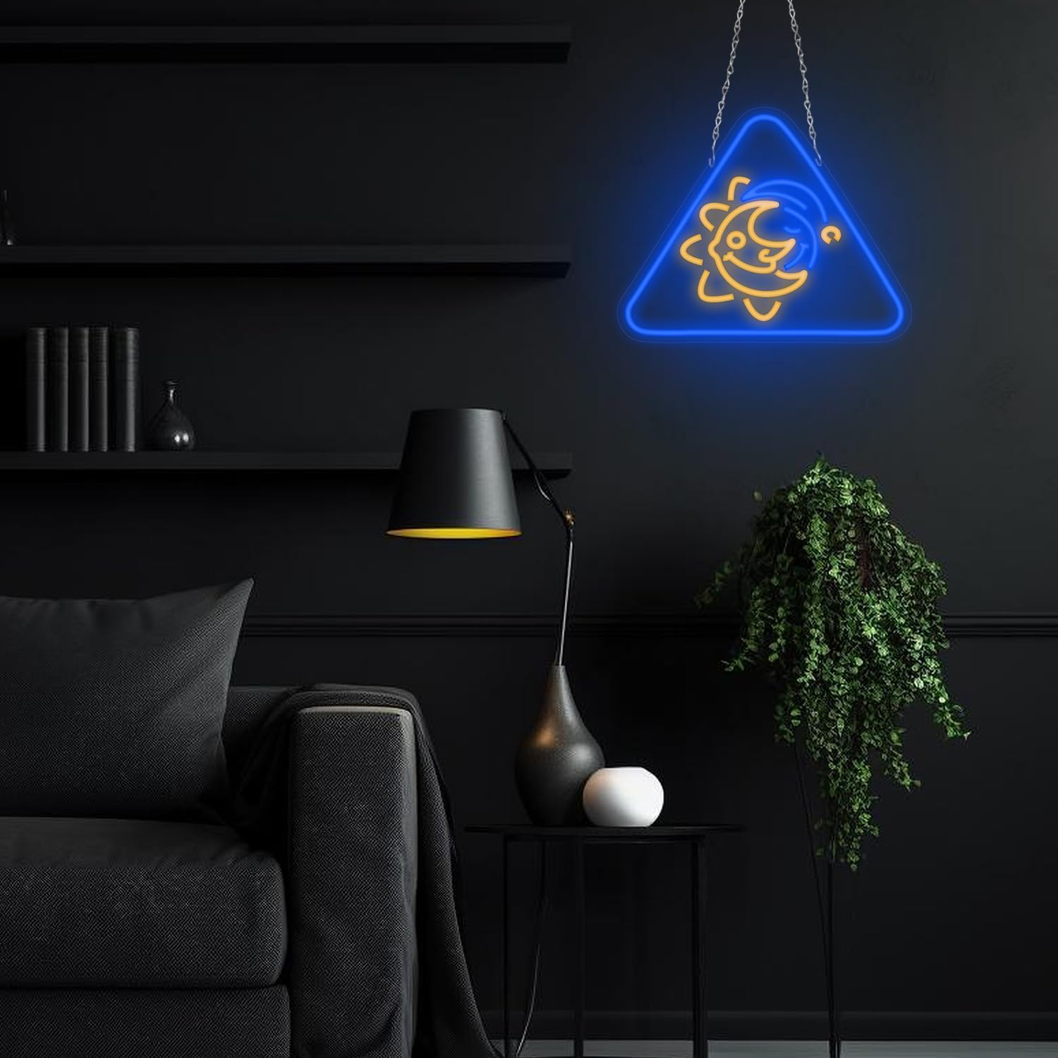 Pounchi Cute Sun and Moon Neon Sign Neon Light 15.7''x 12.5'' Gifts Horror Video Game LED Sign for Halloween Gaming Room Accessory for Teen Room Decor