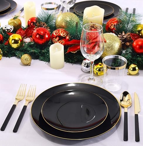 Miniatura 6 de Nervure Nervure - 150 platos de plástico negro y 100 servilletas de papel negro con bolsillo integrado para cubiertos para fiestas, bodas y cenas