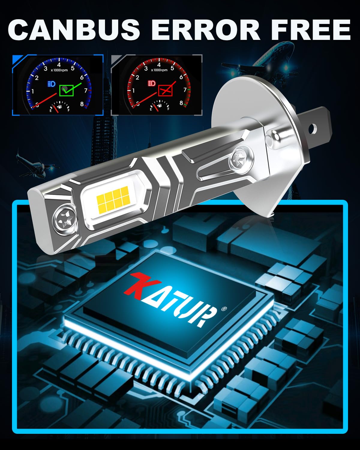 KATUR Bombilla H1 LED 26000LM, 6000K Blanco Bombilla LED H1 para Faros De Coche 80W 500% Brillo Sin Ventilador Mini Tamaño Plug and Play, Paquete De 2