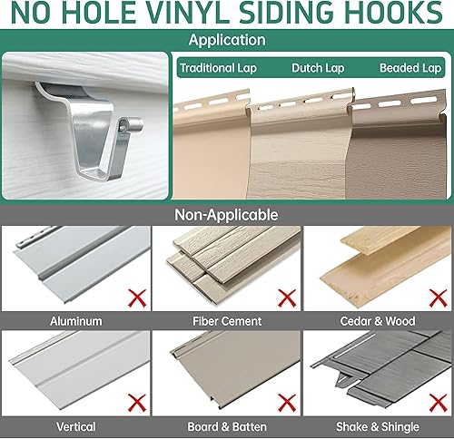 Miniatura 7 de Paquete de 30 ganchos de revestimiento de vinilo sin necesidad de agujeros clips de revestimiento de vinilo resistentes para colgar decoraciones al