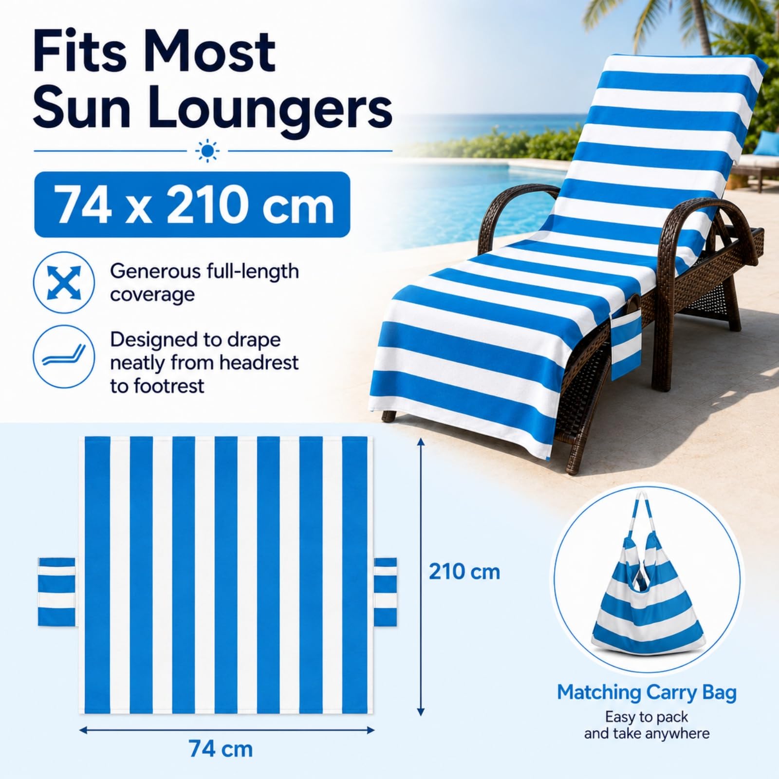 2er Pack Strandtuch mit Seitentaschen (Sternblüten,210x74cm) | Liegetuch mit Kapuze Anti-Rutsch Schnelltrocknend Mikrofaser Handtuch für Sonnenliege Gartenliege & Pool