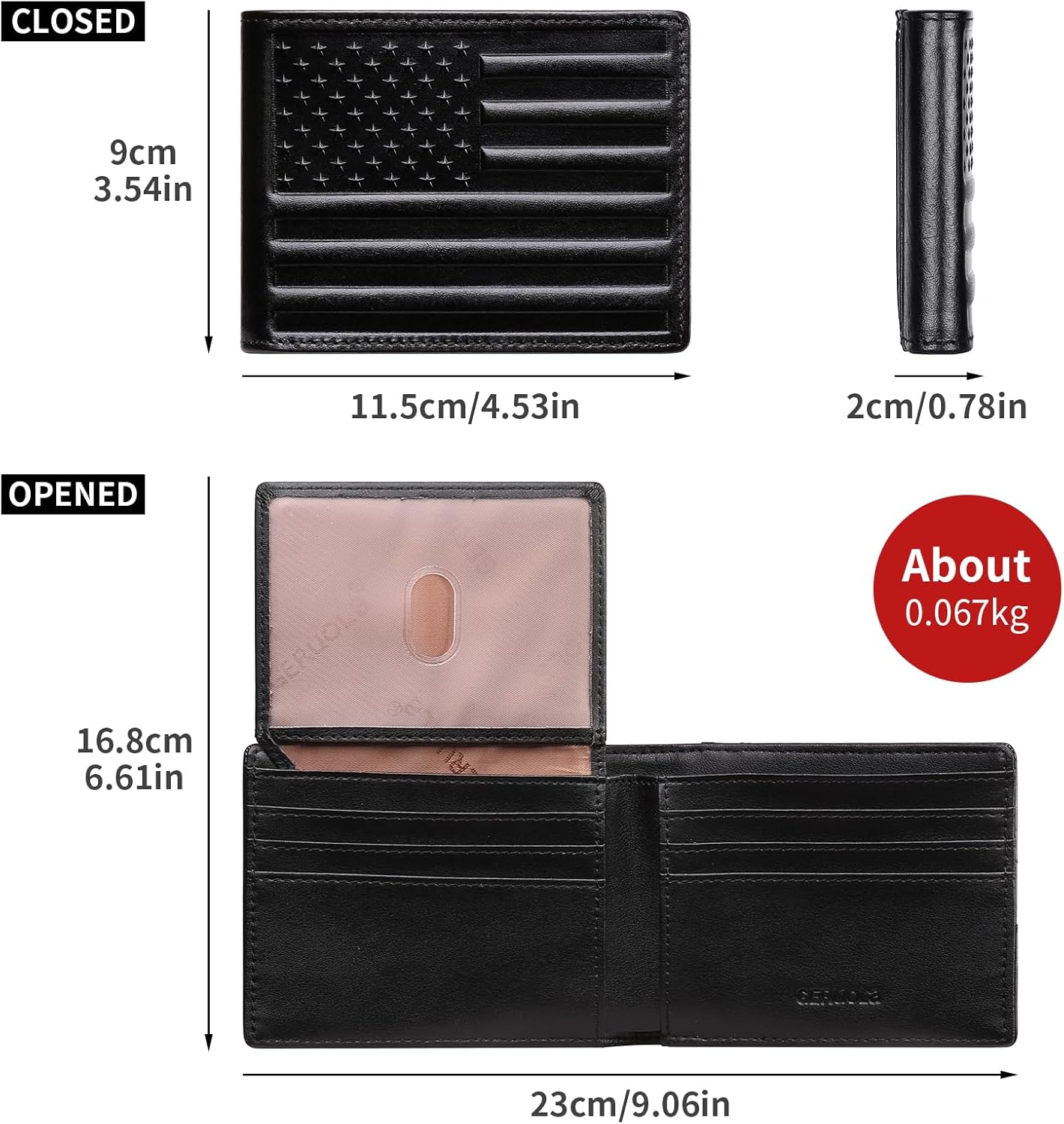 GERUOLA Wallet for Men-Genuine Leather RFID Blocking Bifold Stylish Wallet American Flag Wallet With 2 ID Window (Black) - Image 7