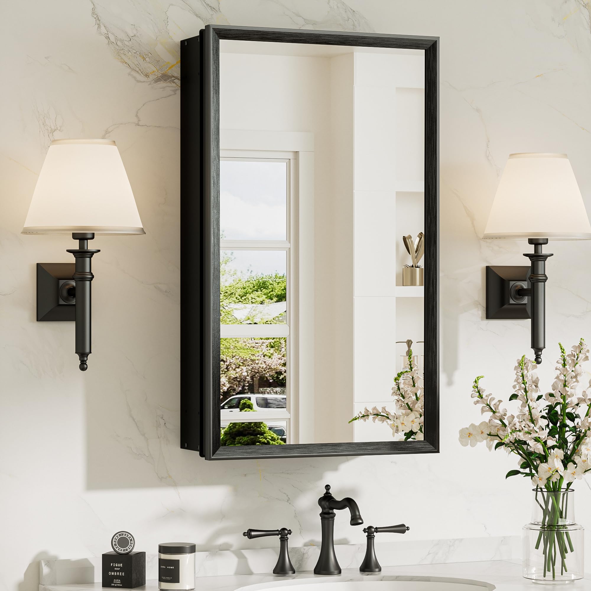 TokeShimi Black Beveled Medicine Cabinet
