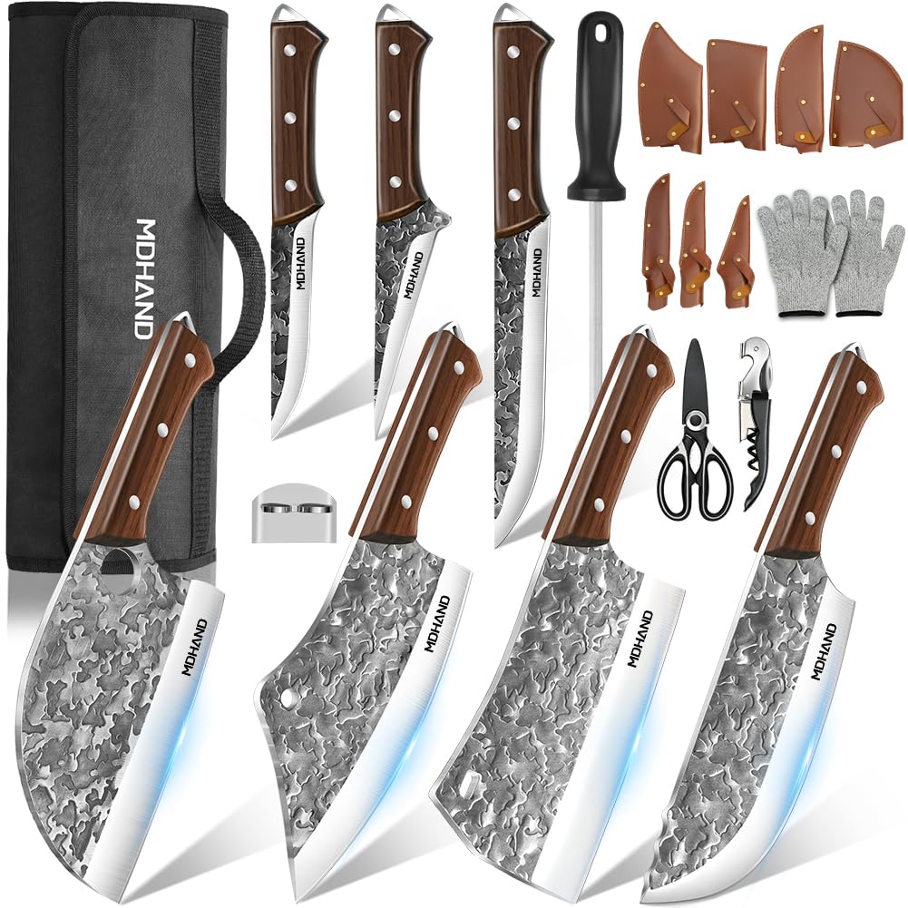 14 Pièces Set Couteaux Et Ustensiles De Cuisine Complet, Couteau Hachoir, Machette, Feuille De Boucher, Pour Cuisine & Camping