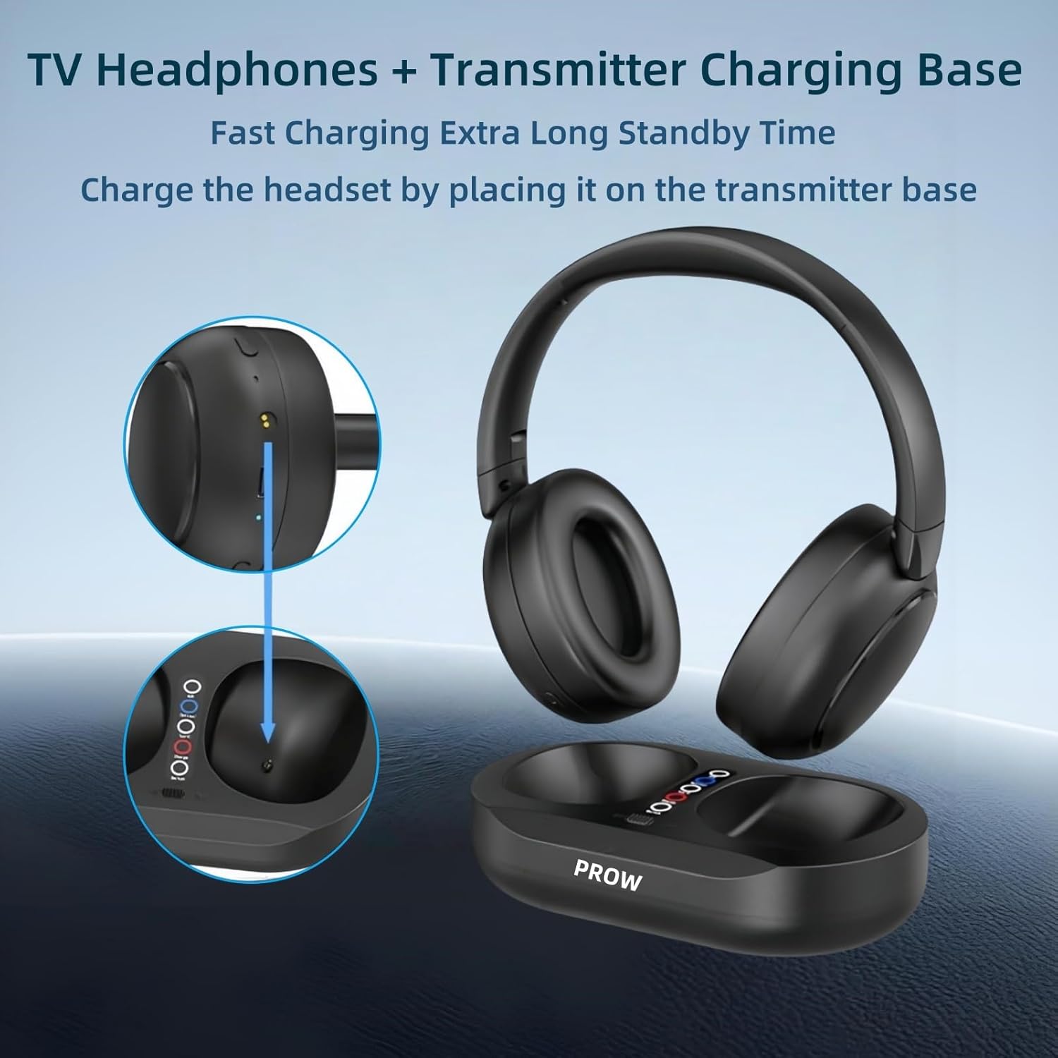 Wireless TV Headphones, 2.4G And Bluetooth 5.3 Dual Mode Elderly TV Wireless Headset, No Lip-sync Delay Over-ear Loud Headphones, Elderly Friendly With Transmitter Dock, Support Optical/USB/RCA/BT - Image 5