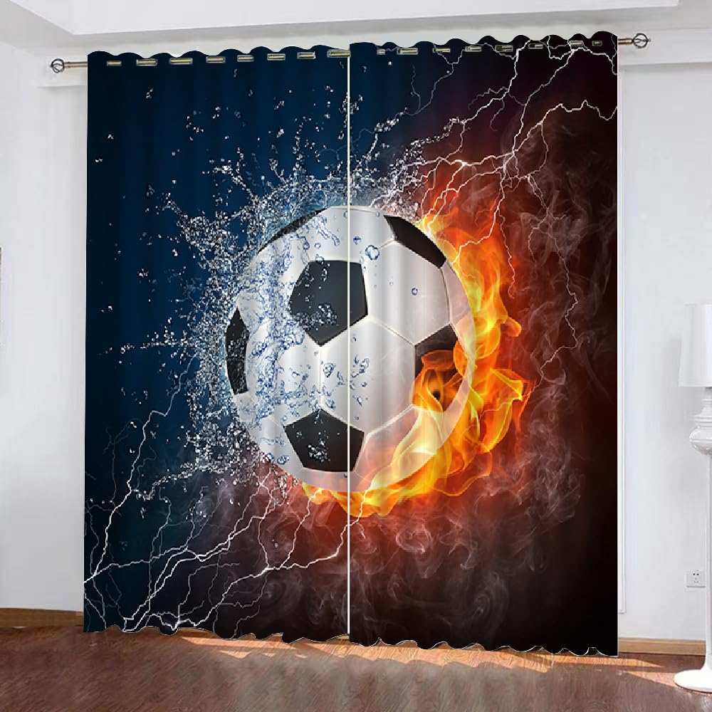 MARBRE 3D Football Blackout Curtains Polyester Fabric 2 Panels 70x160cm Thermal Insulated Room Darkening Eyelet Curtain Football Window Drapes for Home Decoration(Image 17-9)