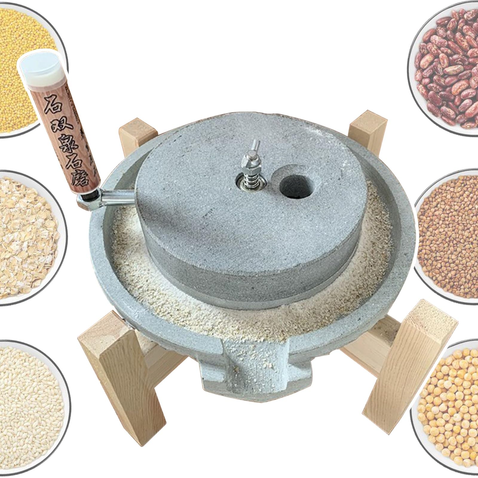 Stone Grinder For Grind Soybean Wheat Grains - Bluestone Mill Granite Handmade Mill, For Rice Flour, Sesame, Corn, Spices, Wet And Dry Use