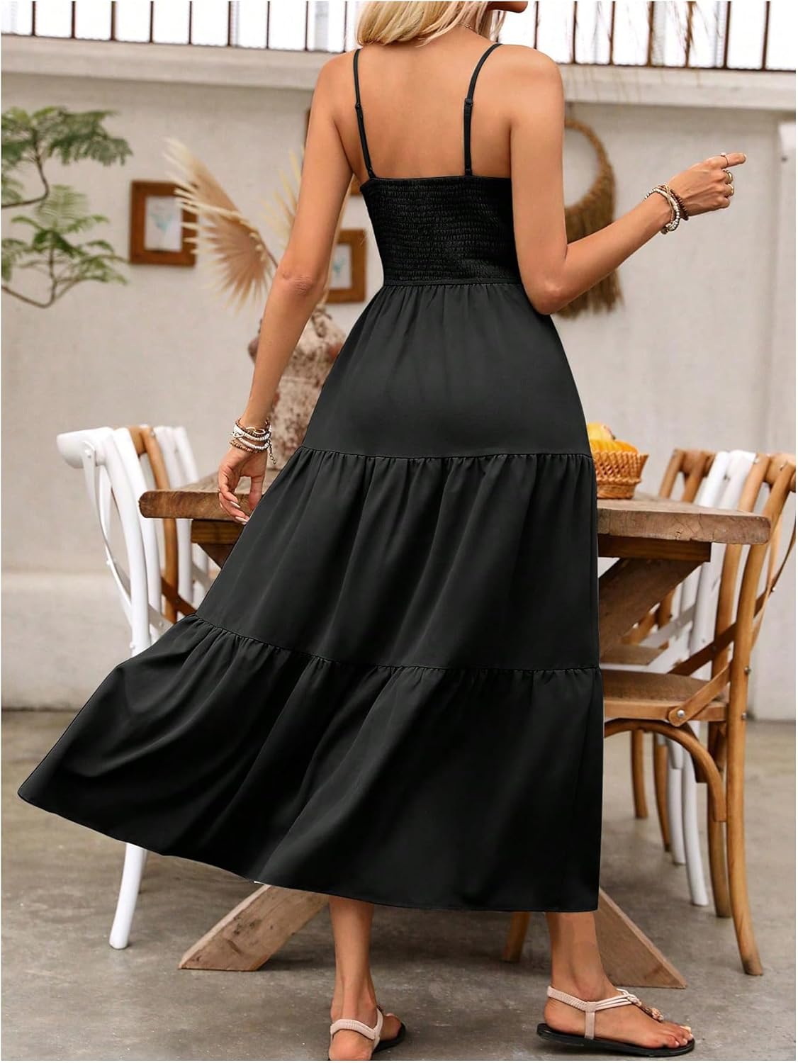 Women's Boho Maxi Dress Spring Summer Wedding Guest Dress Summer Vacation Ruched Ruffle Flowy Milkmaid Sundress - Image 2