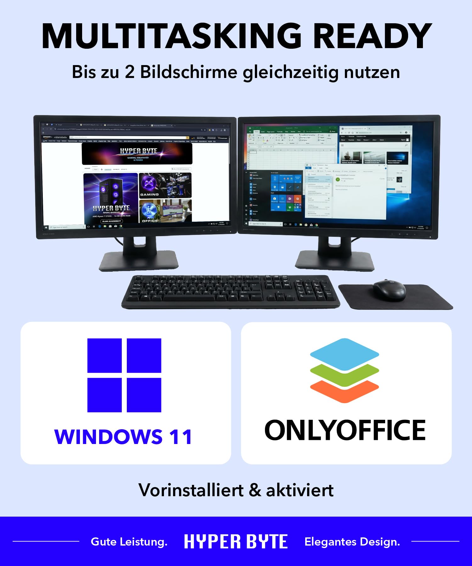 HYPER BYTE® Office PC – Computer mit AMD Athlon Pro mit 3,4 GHz | 16 GB RAM DDR4 | 512 GB SSD Festplatte | Win 11 Pro | WLAN | DVD+RW | USB 3.0 | High End Office Tower-Pc