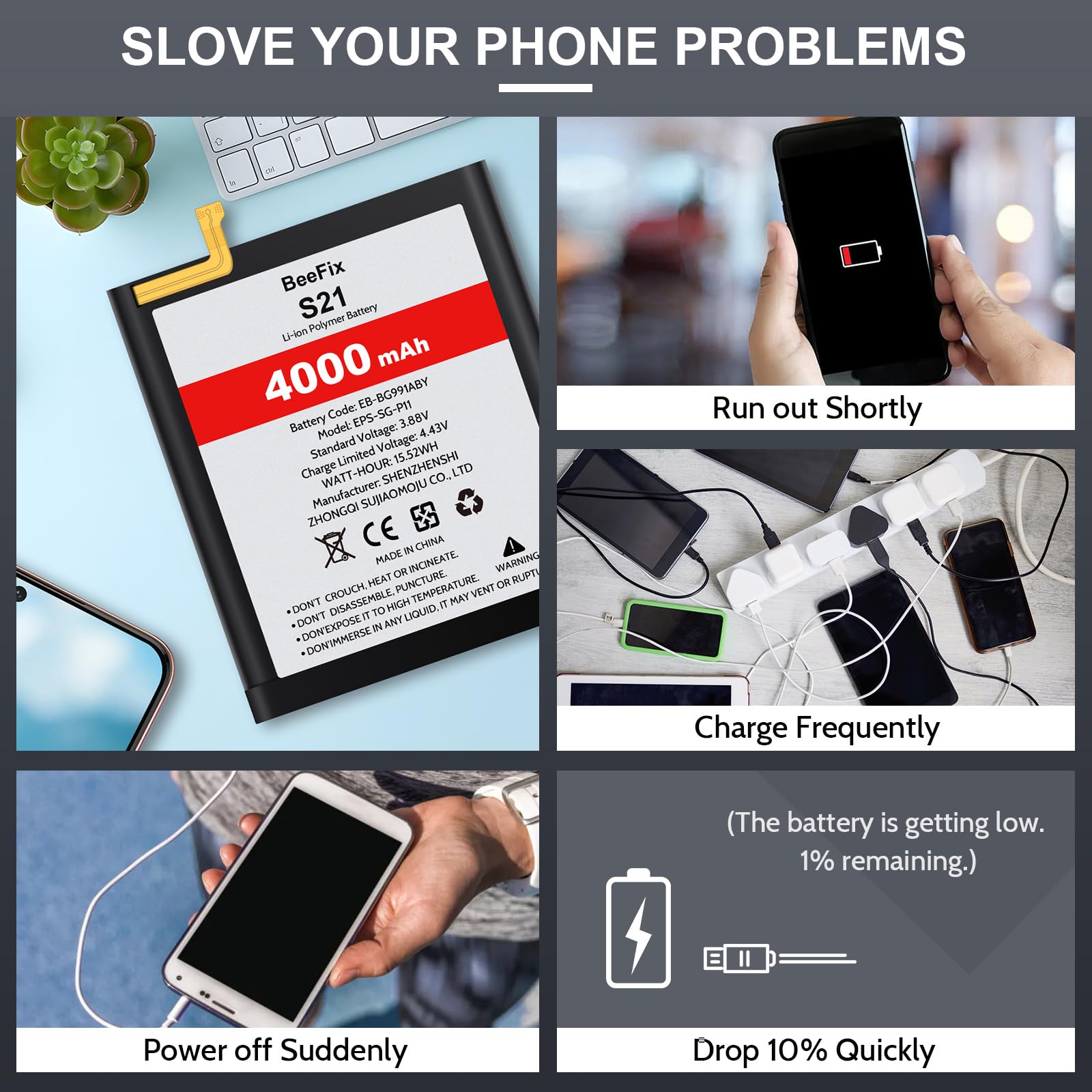 Batteria di ricambio per Samsung Galaxy S21 SM-G991B, 4000 mAh ad alta capacità per Galaxy S21 5G (EB-BG991ABY) con strumenti di riparazione professionali
