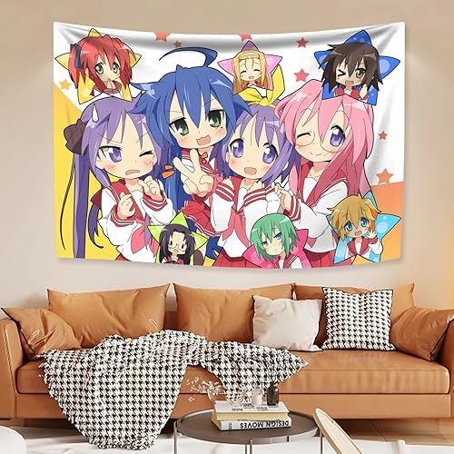 Bonito tapiz colorido de anime, diseño de dibujos animados de chicas divertidas japonesas Kawaii, tapiz rosa arte de pared para sala de estar,