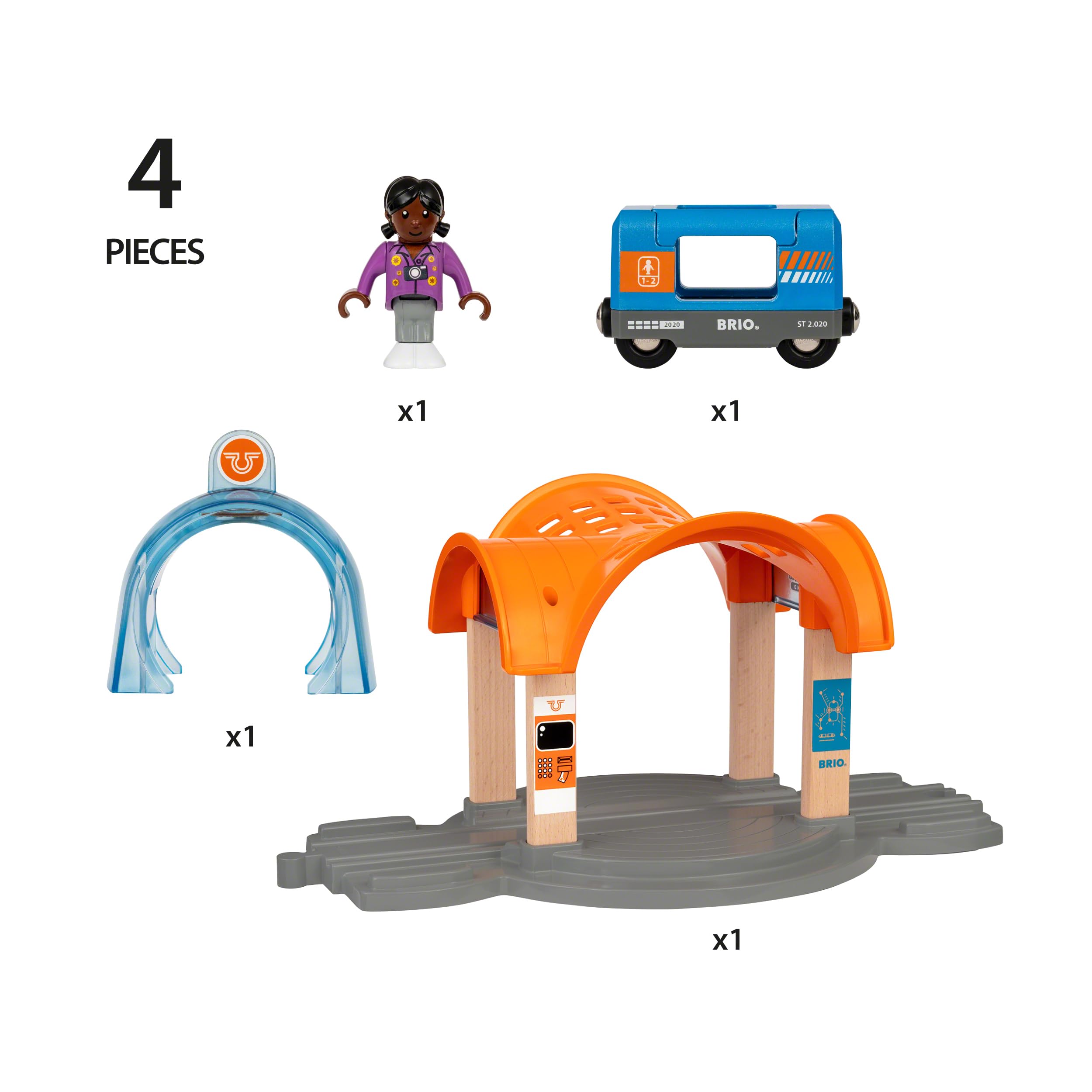 BRIO World 33973 Smart Tech Sound Bahnhof mit Action Tunnel – Zubehör Holzeisenbahn – Interaktives Spielzeug empfohlen ab 3 Jahren