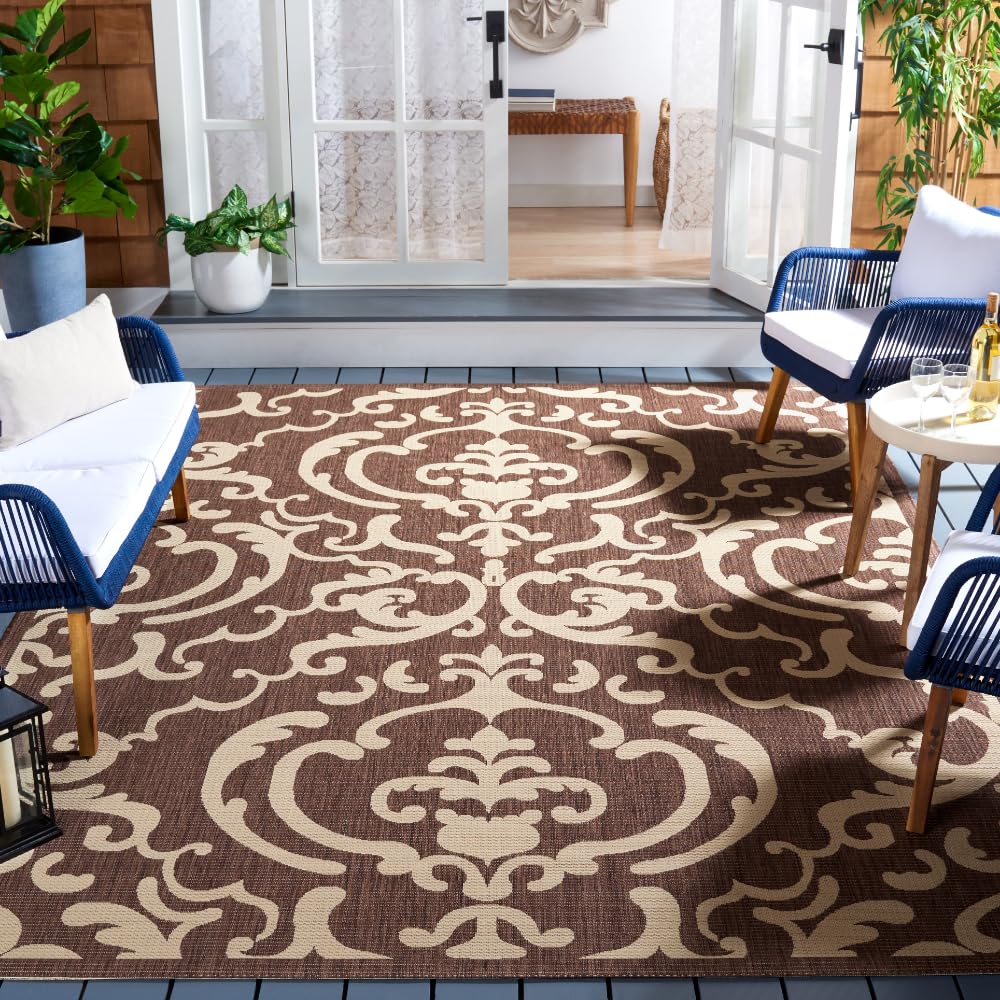 SAFAVIEH Courtyard Collection 8' x 11' Chocolate / Natural CY2663 Indoor/ Outdoor Waterproof Easy-Cleaning Patio Backyard Mudroom Area-Rug