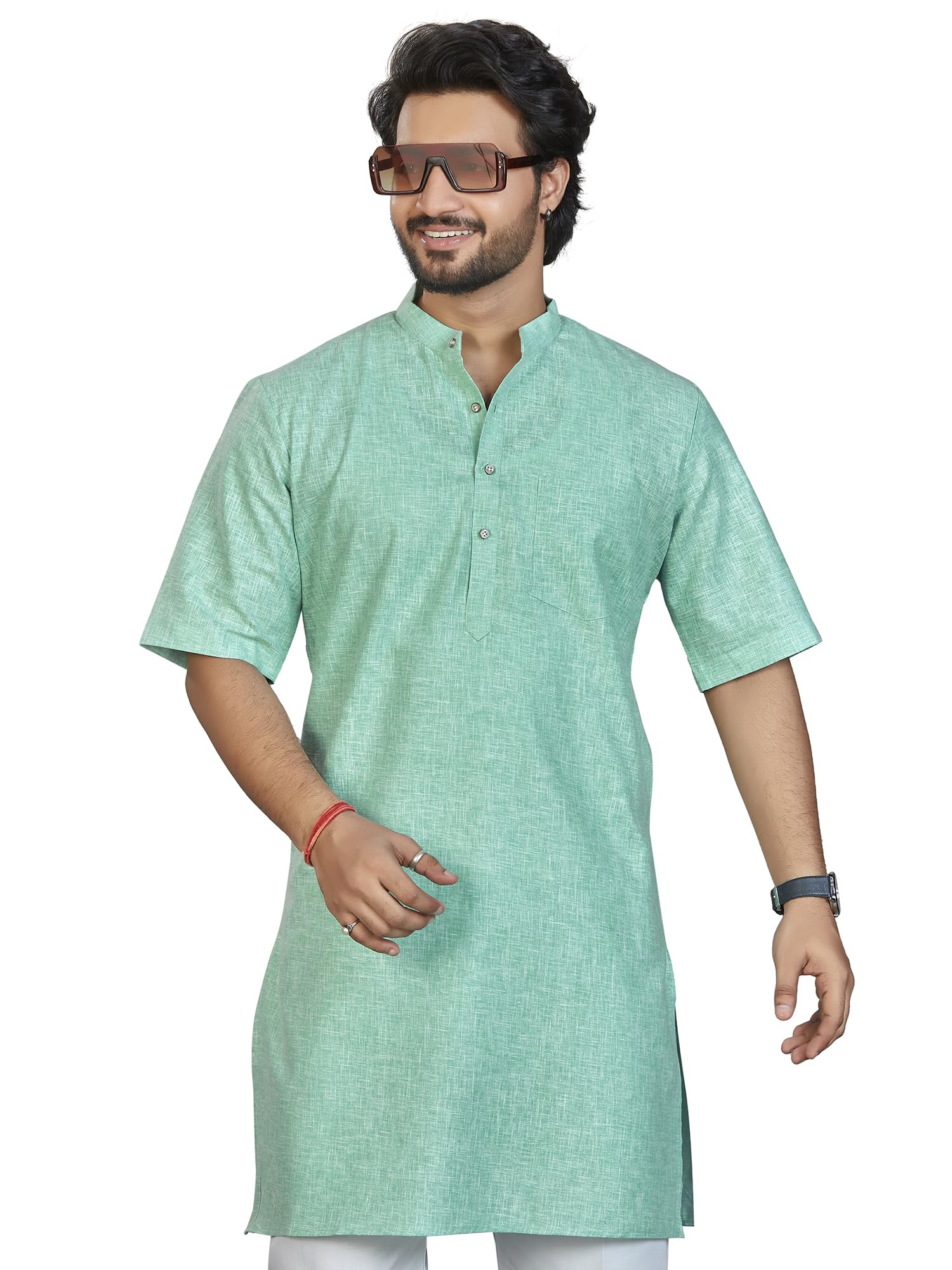 authentics Classic Silver Cotton Linen Khaadi-Slub Modi Kurta, Half Sleeves| Regular Fit | Casual Ethnic Wear | Perfect for Any Occasion | Premium Fabric | Elegant Style |-picture-41