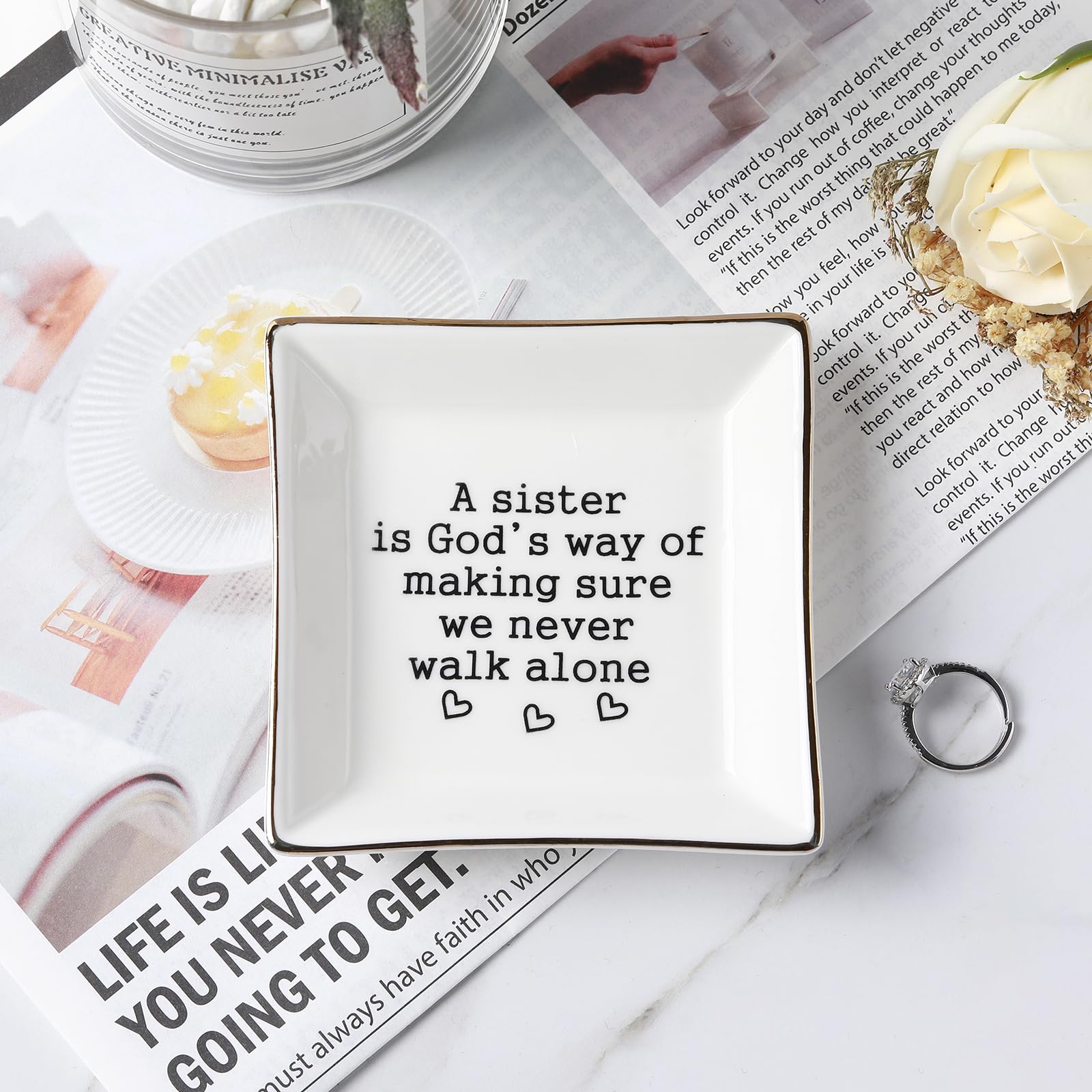 Sister Gifts, Mother's Day Gifts for Sister Ring Dish- A Sister is God's Way of Making Sure We Never Walk Alone- Birthdays Christmas Wedding Gifts for Sister, Soul Sister, Best Friends, Sister in Law