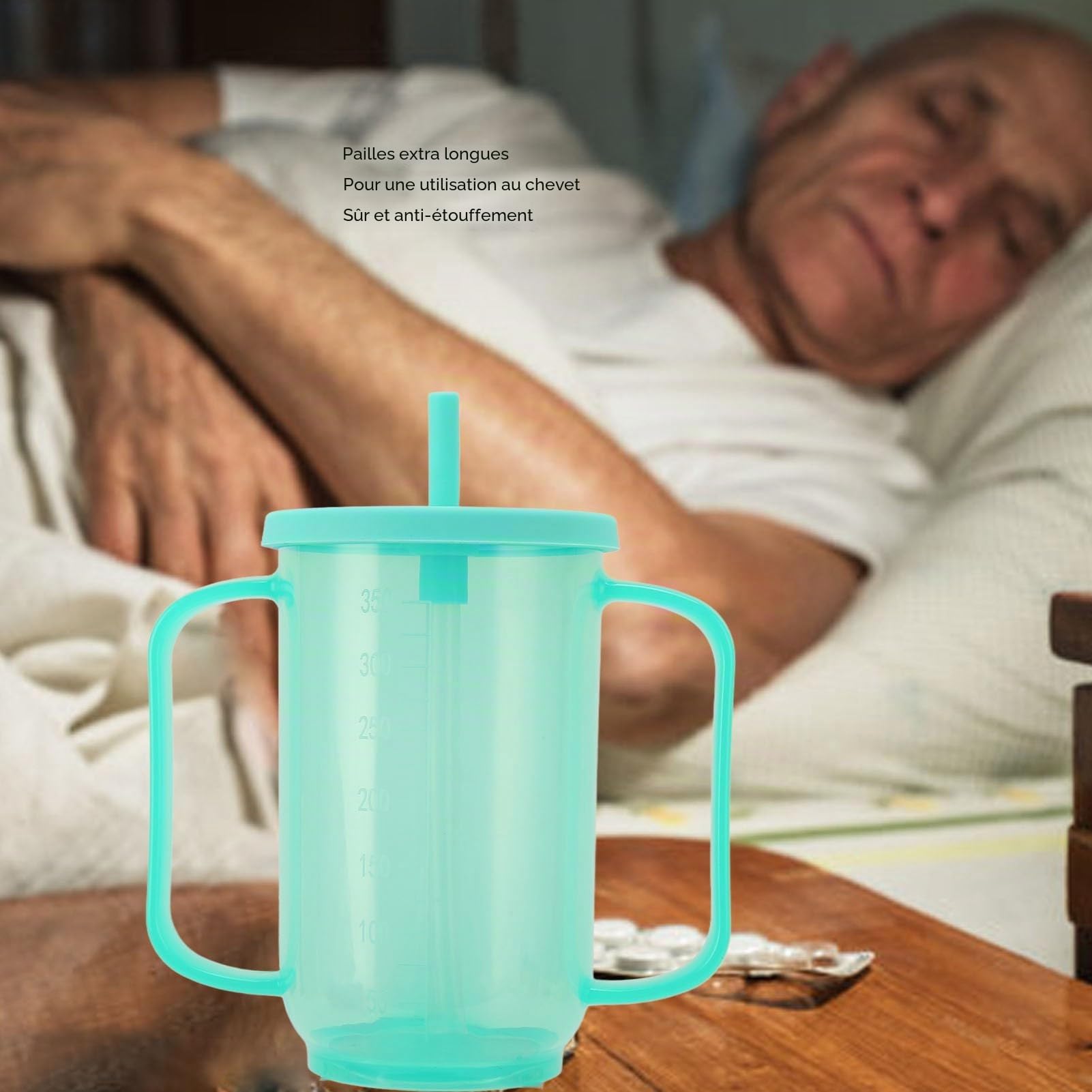Fockety Adult Sippy Cup, 2 poignées avec paille Tasses en plastique anti-déversement, tasses avec couvercle et paille anti-déversement pour les personnes âgées souffrant de dysphagie
