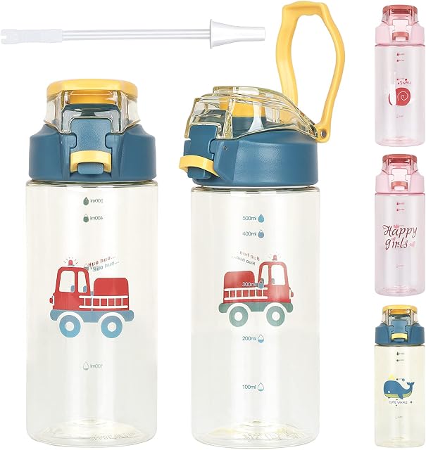 CodiCile Kids Water Bottle,Leakproof Water Bottle with Straw,500ml Reusable Drinking Bottle For Girls Boys School Nursery Sports Picnic Temperture Range:-10- +110,Fire Truck