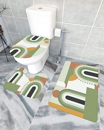 Miniatura 2 de Bathroom Rugs Sets 3 Piece Bath Mat,Nordic Green Color Block Soft Non-Slip Bath Rug Set,Absorbent Shower Rugs Toilet Seat Cover U-Shaped Toilet Mat