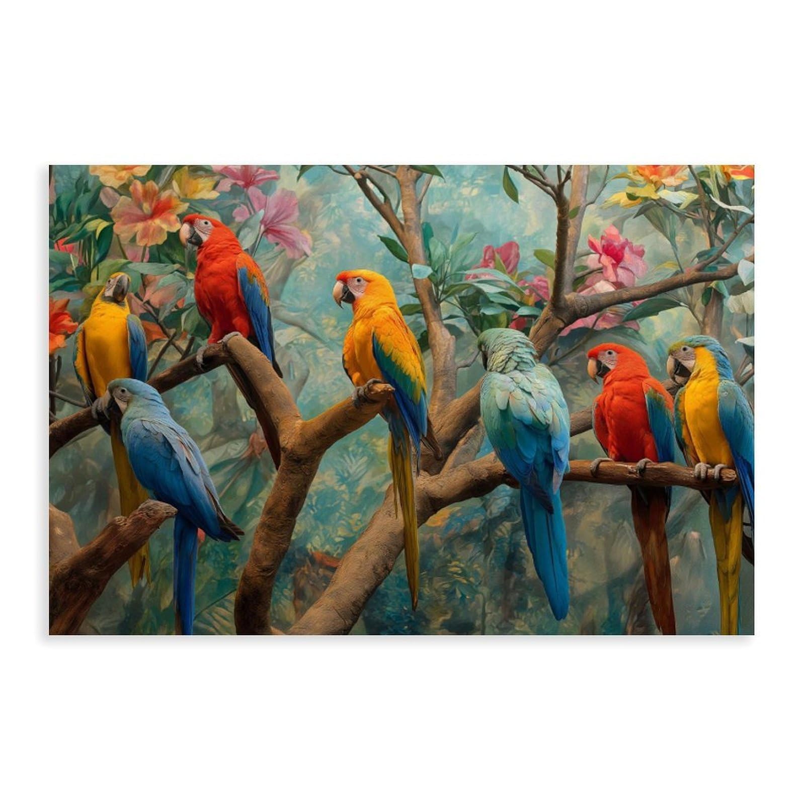 Qnvjqkdsi Unframe Tropical Parrots Art, Colorful Exotic Birds Canvas Poster Bedroom Decor Landscape Office Room Decor Gift 16" L X 24" W