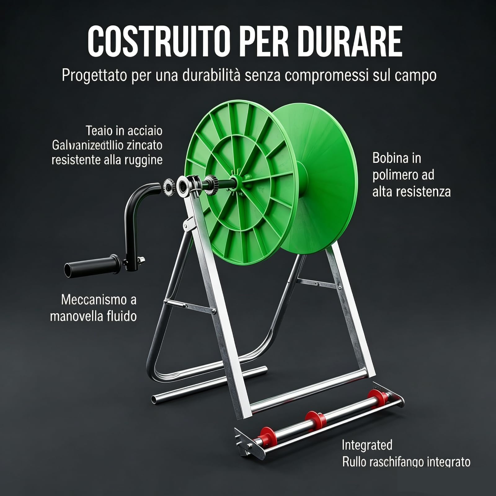Macchina Avvolgi Manichetta Agricola Pieghevole, Supporto Avvolgitubo da Terra Azionamento a Manovella per Agricoltori, Giardinieri, Serra, Disco Verde